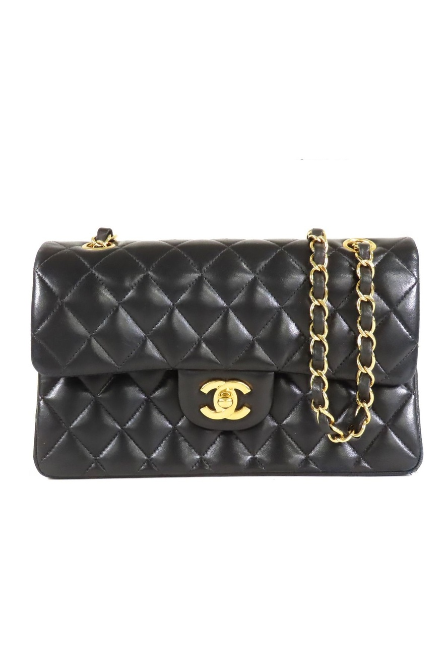 Chanel Classic Black Gold Lambskin Double Flap Chain Shoulder Bag